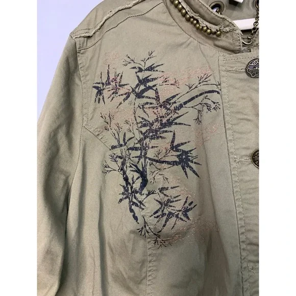Venezia Women's Khaki Dragon Bamboo Embroidered Utility Jacket Size 26/28 - Picture 5 of 9